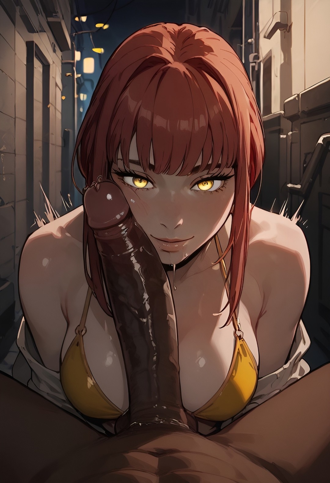 makima (chainsaw man), ai generated, bikini, cock worship, dark-skinned  male - R34 Vault